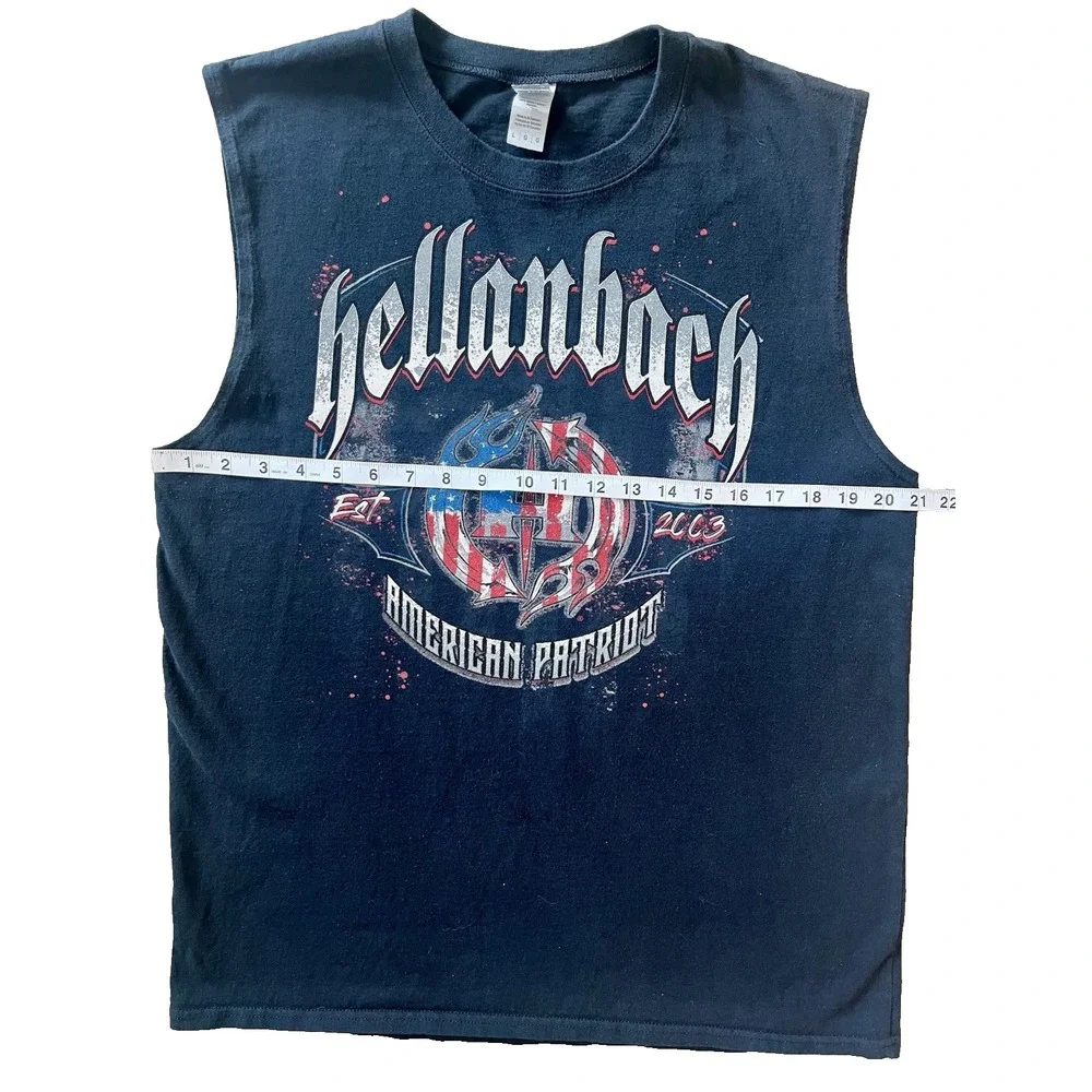 Hellanbach American Patriot Est 2003 Shirt Sz L Large BLACK USA FLAG Sleeveless‎